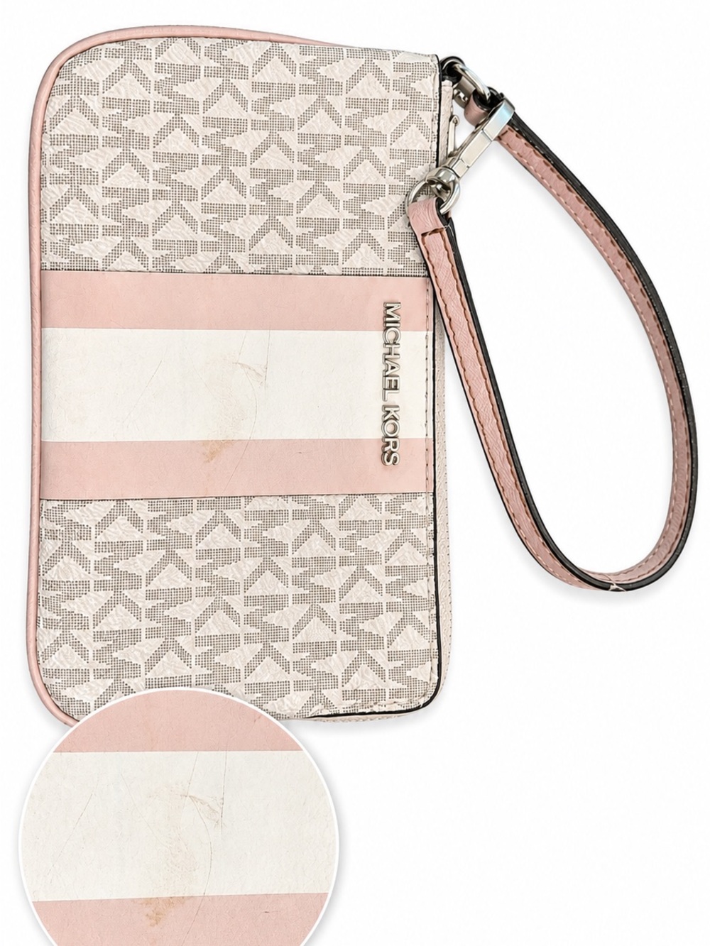 Michael Kors Pink & White Signature Wristlet Phone Case